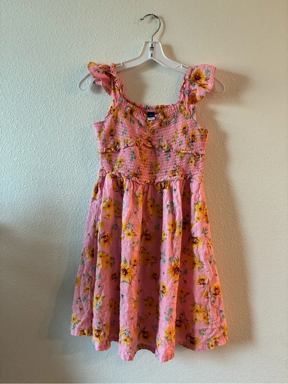 Old Navy Pink Sunflower Flutter-Strap Smocked Dress